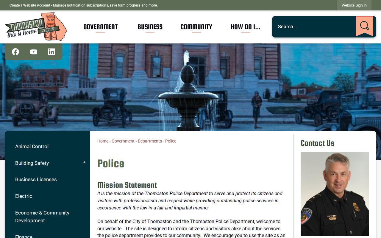 Thomaston Police Department Upson County arrest-records and Support Services page