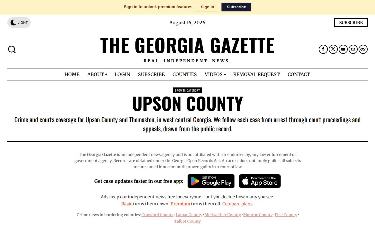 The Georgia Gazette Upson County independent crime archive context